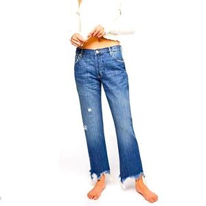 Free People We the Free Maggie Mid Rise Distressed Hem Straight Jeans Size 28